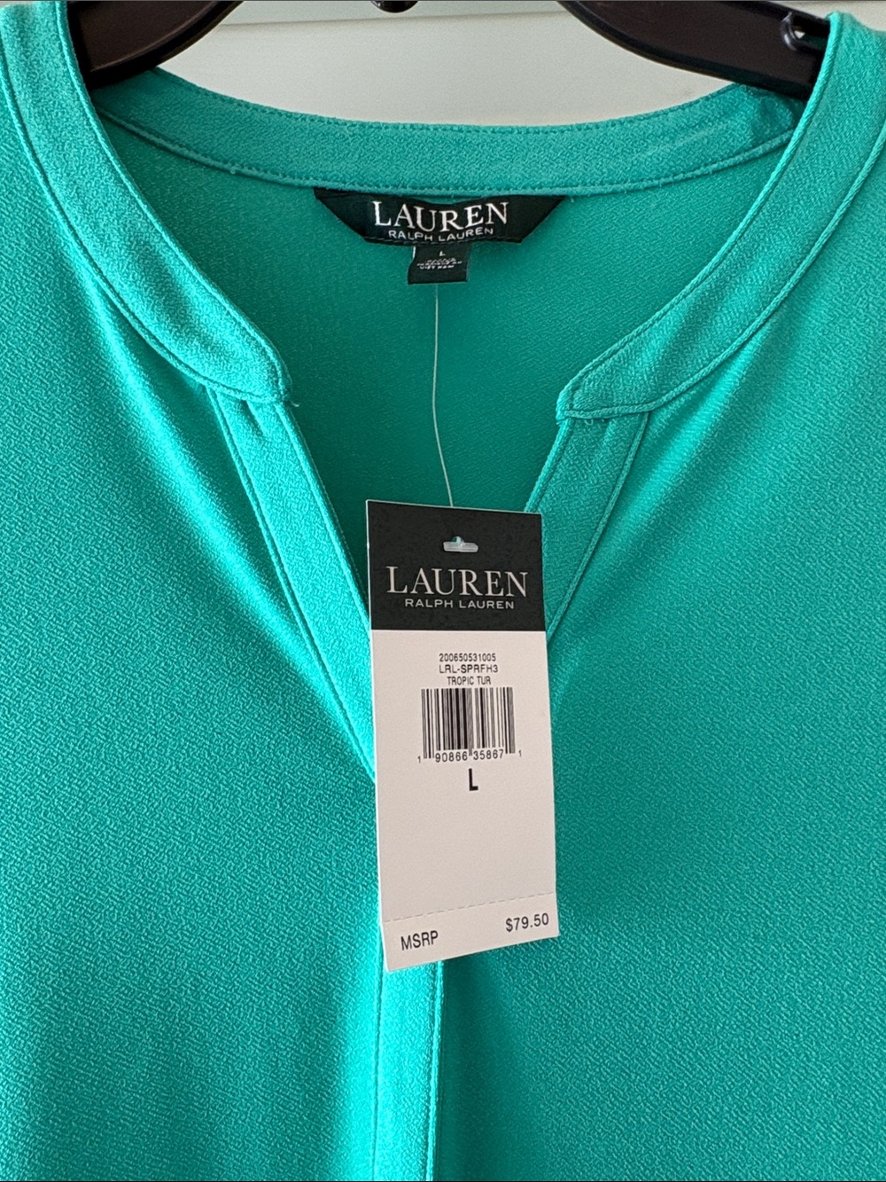 NWT Lauren Ralph Lauren Tunic Blouse Large/ Long Sleeve Split Neck Top - Picture 3 of 6